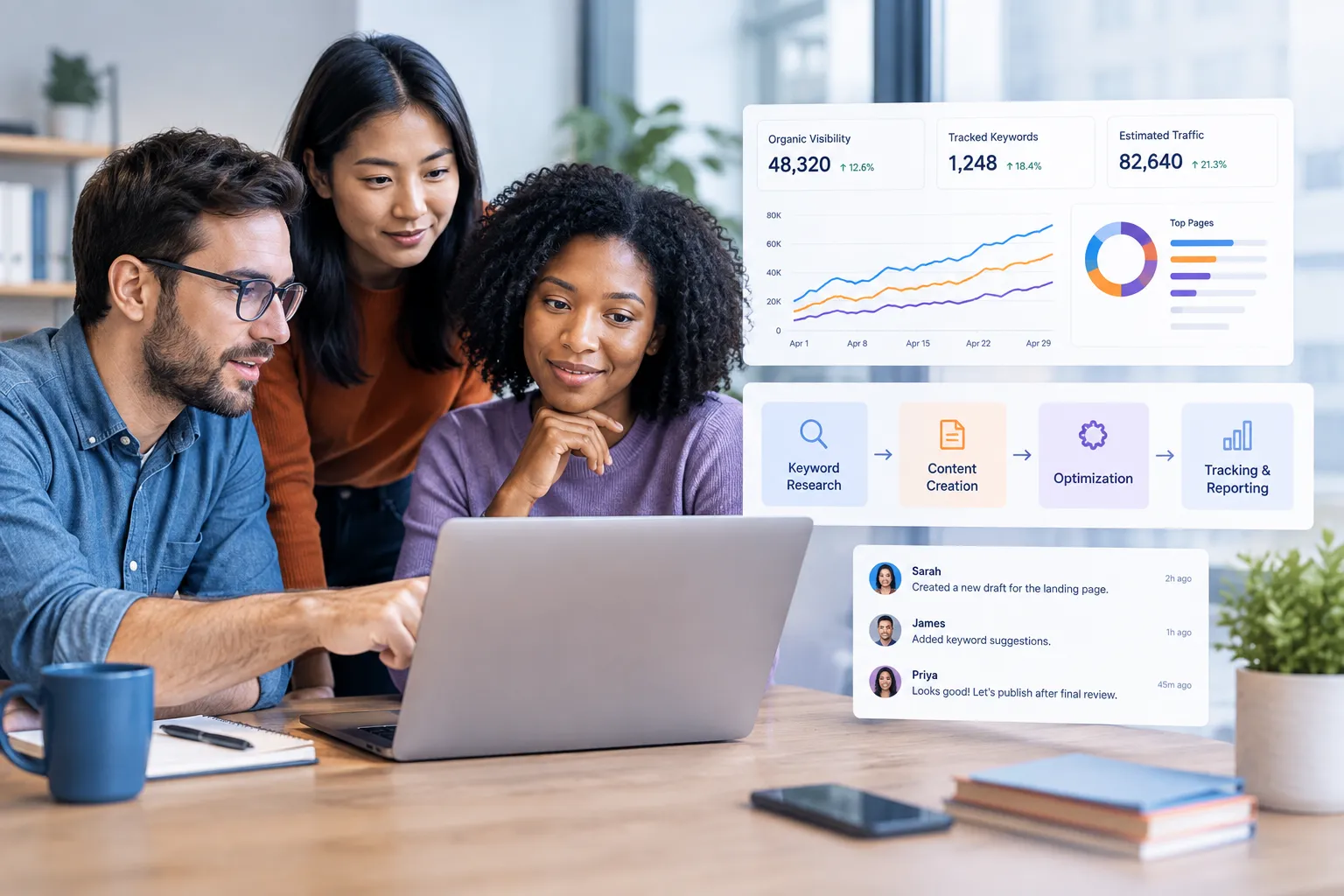 SEOKora: product UI and workflow — ai seo tool alternative
