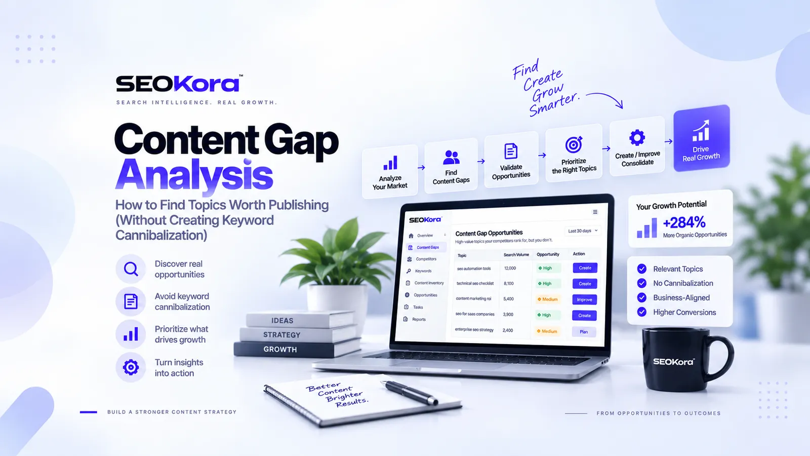 Content gap analysis framework for finding valuable SEO opportunities without keyword cannibalization