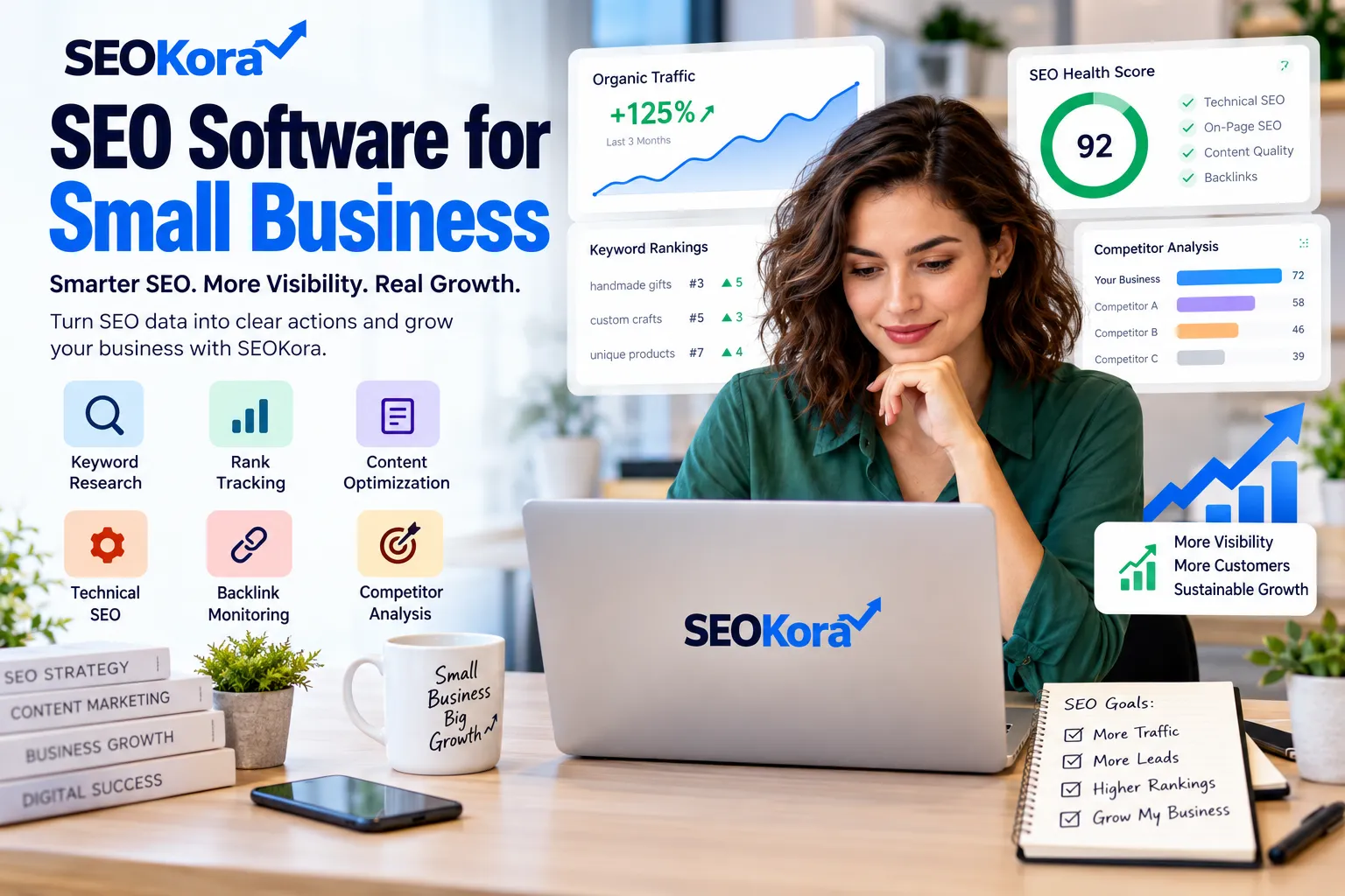 SEOKora: product UI and workflow — seo software for small business