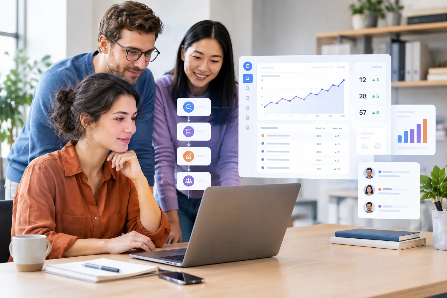SEOKora: product UI and workflow — seo software with rank tracking