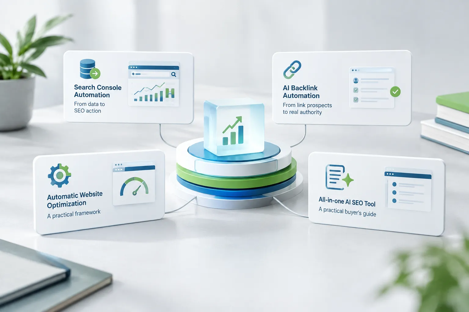 SEO automation tools: Search Console, AI Backlink, Website Optimization, All-in-One Guide.