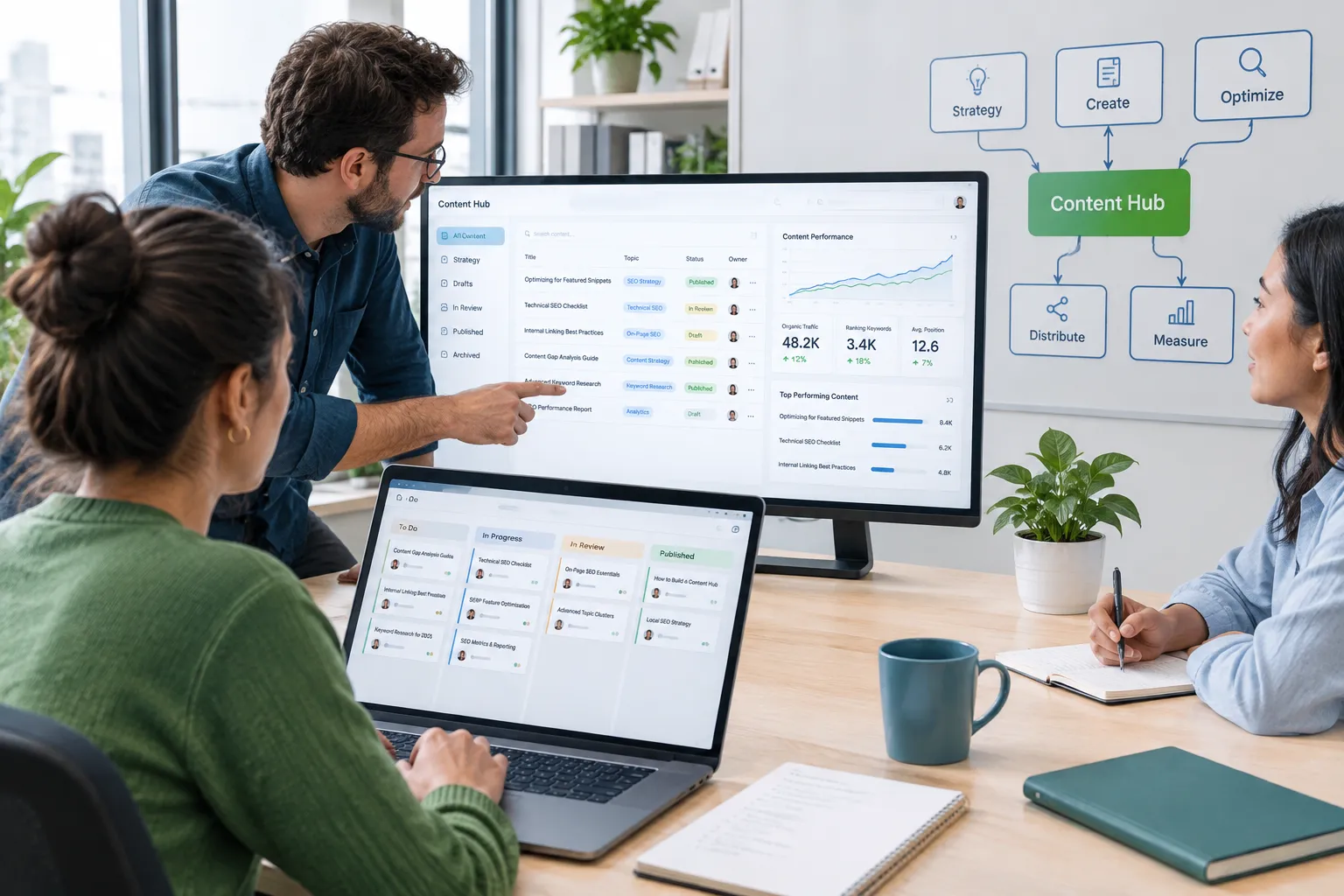 SEOKora: product UI and workflow — content hub architecture for seo teams