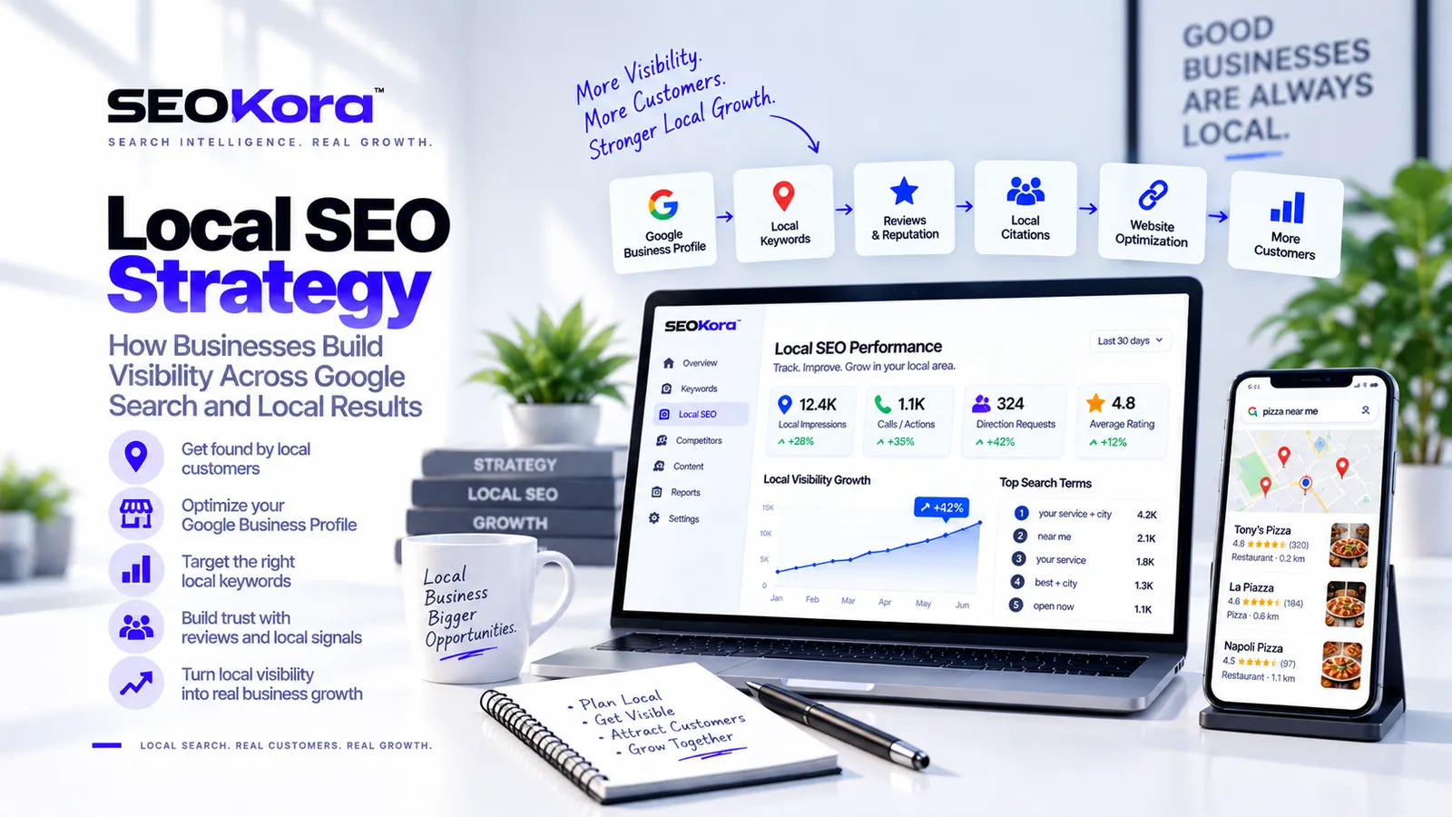 Local SEO strategy for building business visibility across Google Search and local results