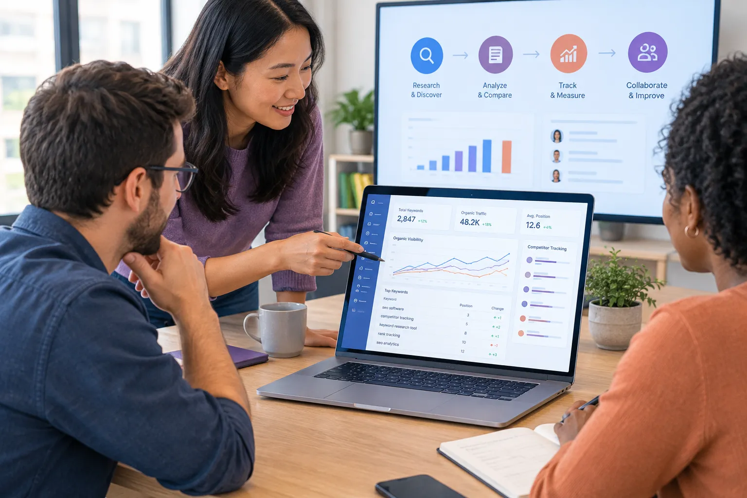 SEOKora: product UI and workflow — seo software with competitor tracking