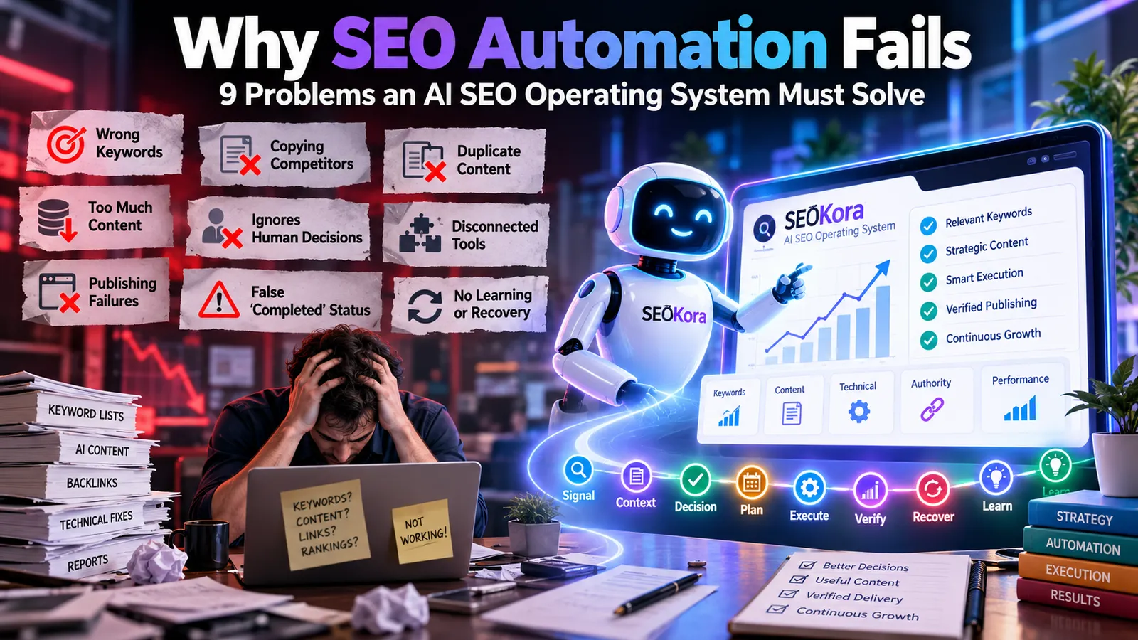Why SEO automation fails and how SEOKora AI SEO operating system solves common automation problems
